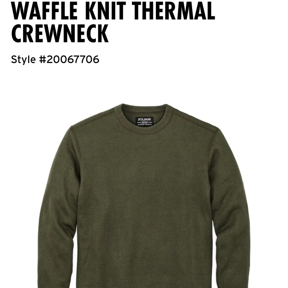 Filson large.   Long sleeve.   Mossy rock.